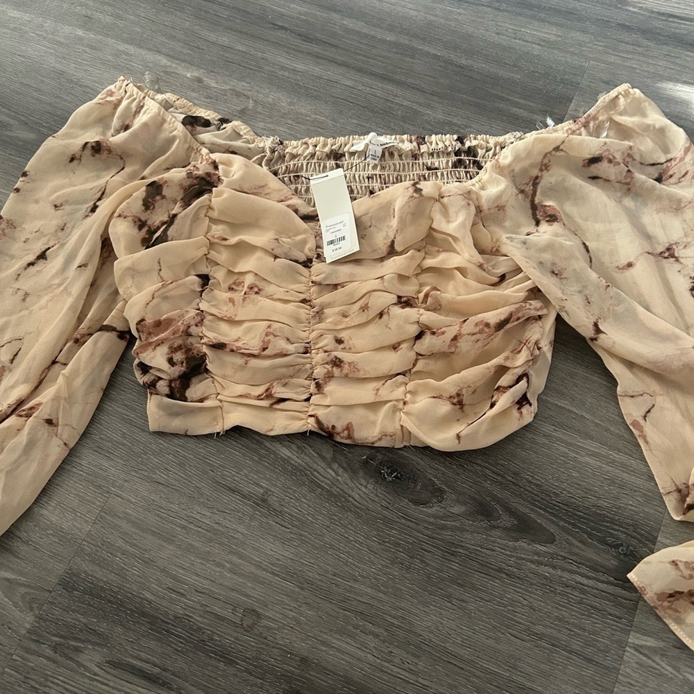 Elegant Cream and Brown Off-Shoulder Top - Picture 4 of 5